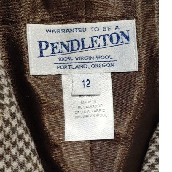 Vintage Pendleton 100% Wool Plaid Blazer Houndstooth Brown Yellow Womens Size 12 - Picture 8 of 8